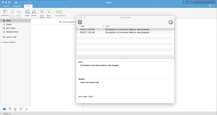 outlook mac error 3253