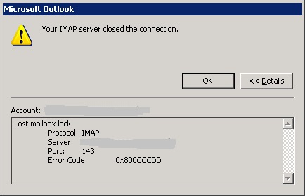 Outlook код ошибки 0x800cccdd