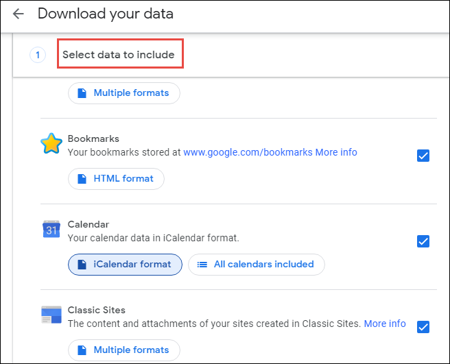Select data to include