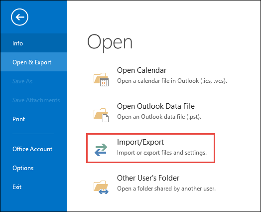 Select Wizard to export Outlook contacts