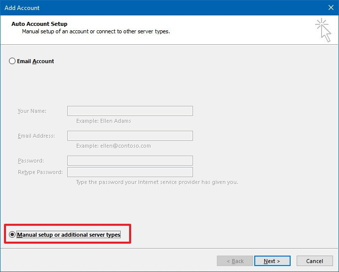 select manual setup or additional server types