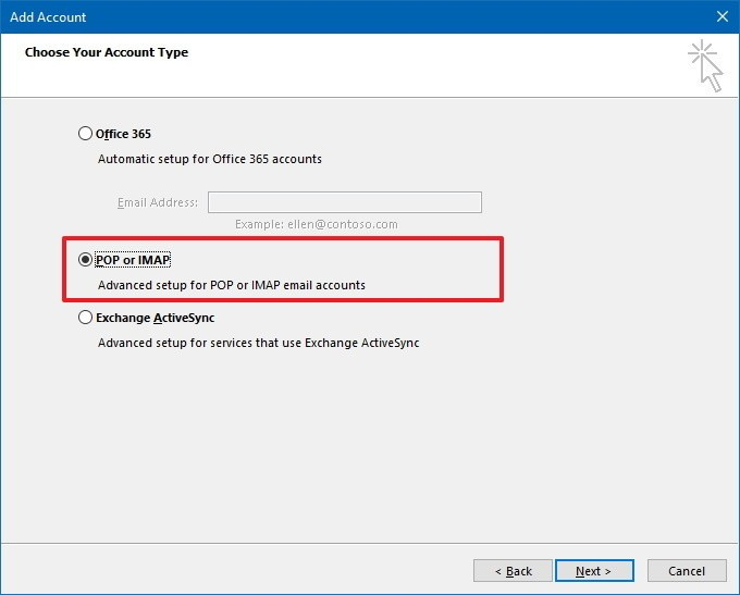 Select POP / IMAP option for Yahoo to Outlook migration