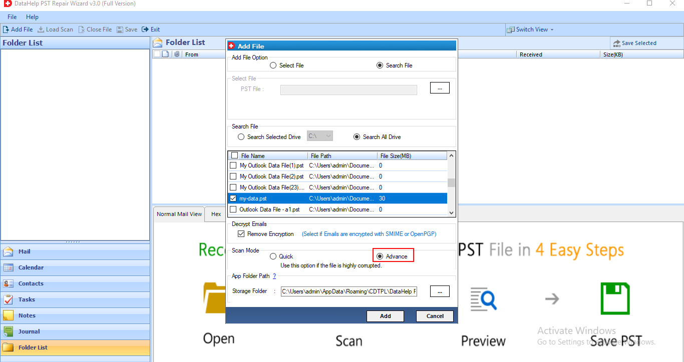 add pst file to outlook 2016 for archive items