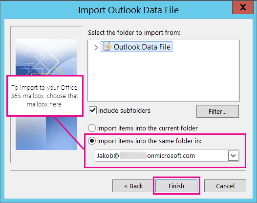 finish importing pst in outlook