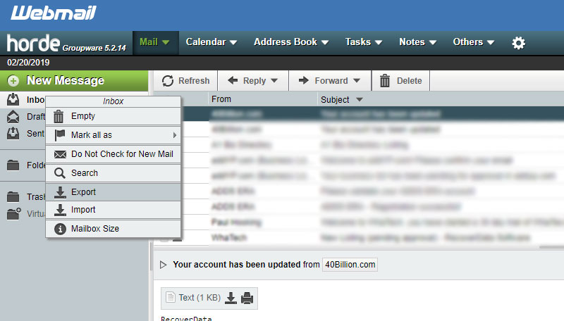 export email from cpanel