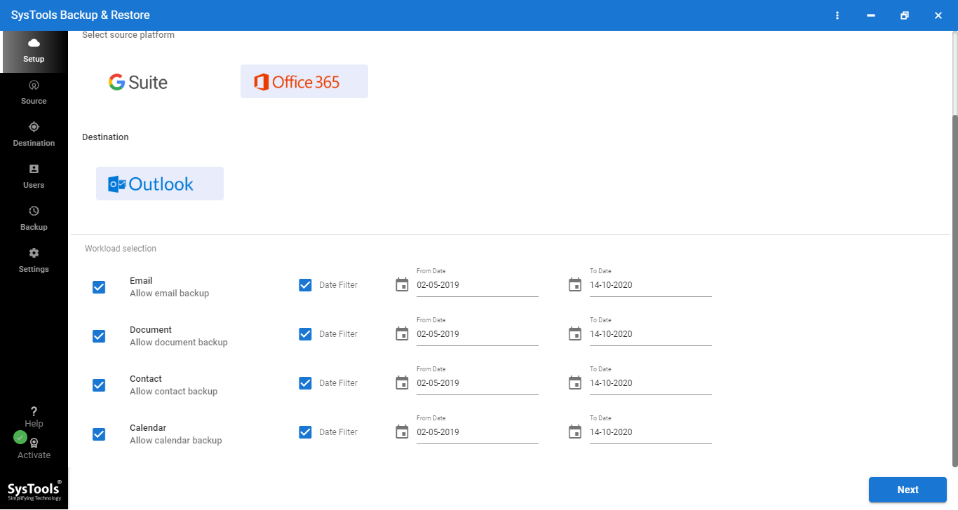 backup office 365 contacts