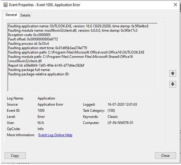 how to resolve event id 1000 application error