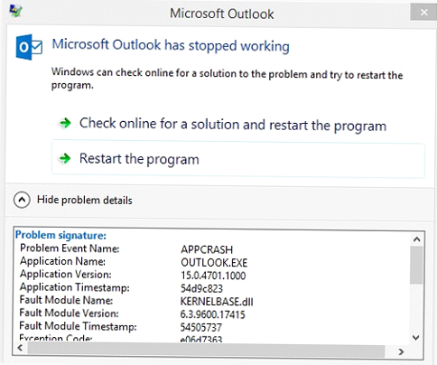 outlook crashes when opening