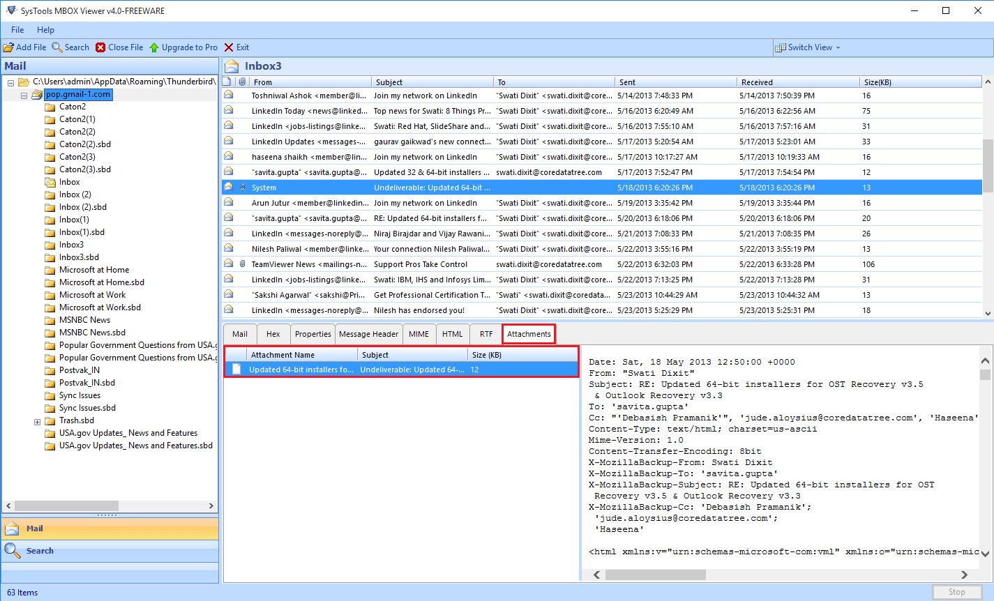 Multiple Views to Open Google Takeout MBOX File