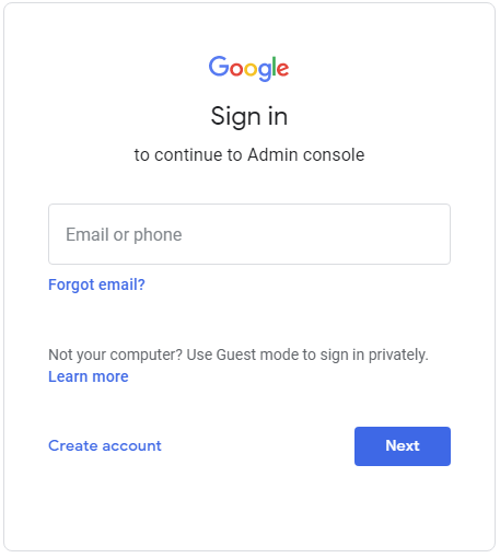 login to google admin console
