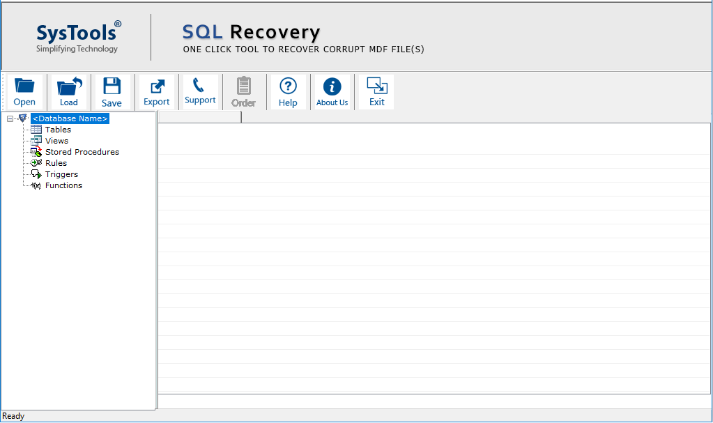 Главный экран для восстановления базы данных из аварийного режима в SQL