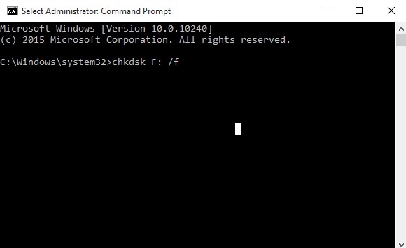 Administrator Command Prompt for run chkdsk on external hard drive 