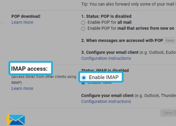 Enable IMAP" must be selected for cannot setup gmail in outlook 