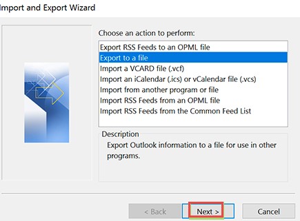 Выберите параметр «Экспорт в файл» для переноса контактов Microsoft Outlook на телефон Android.