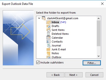 Select your email account or a specific folder, such as Inbox