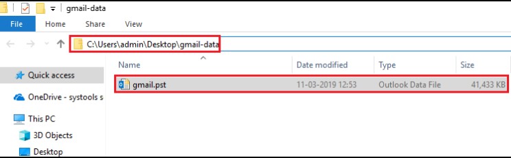 Gmail data is now contained in the resultant file