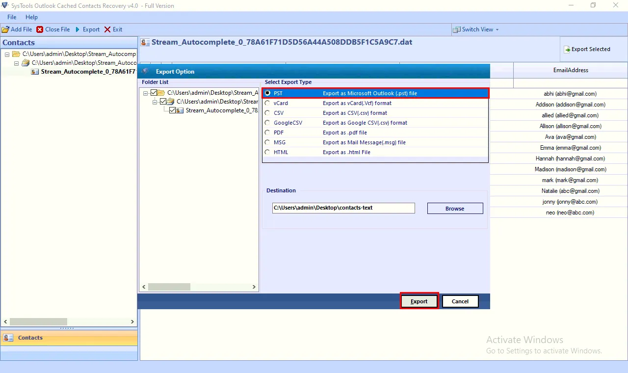 export outlook autocomplete email addresses