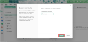 click on export to transfer hotmail contacts to iCloud