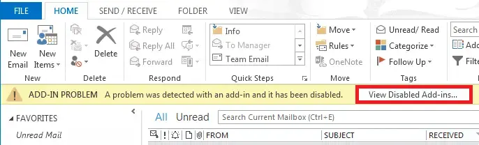 Disable Add-ins Which Affect Outlook Layout