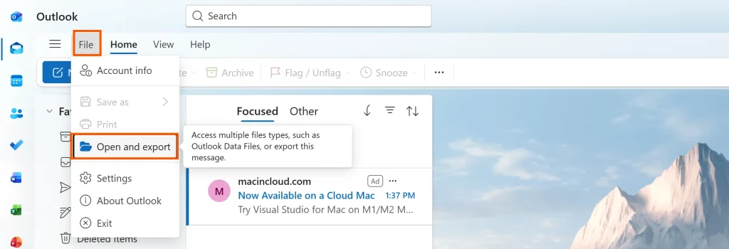 Access the Export Option