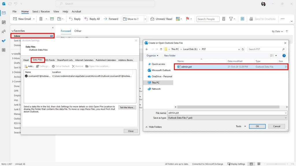 Set Correct Default Outlook Data File