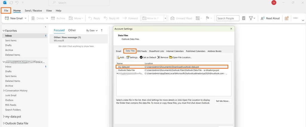 Move PST File Outside OneDrive Folder