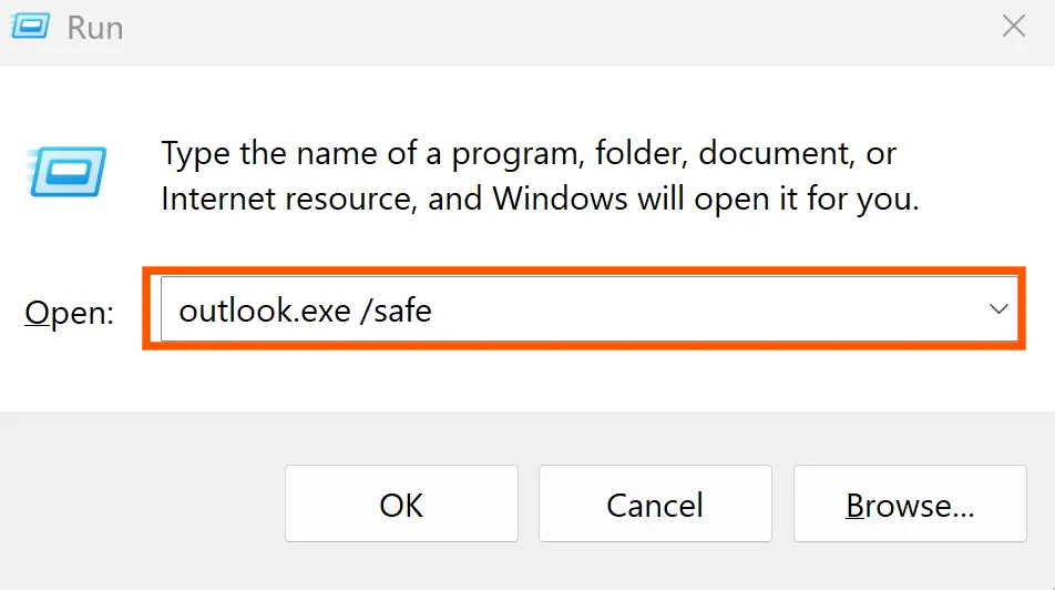 Open Outlook in Safe Mode to fix Body of Email Not Showing in Outlook?