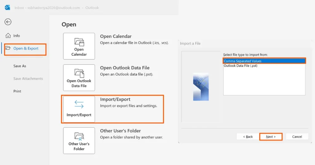 Export Email Addresses from Outlook