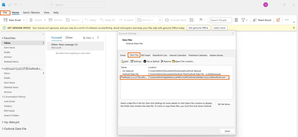 Using Outlook Settings