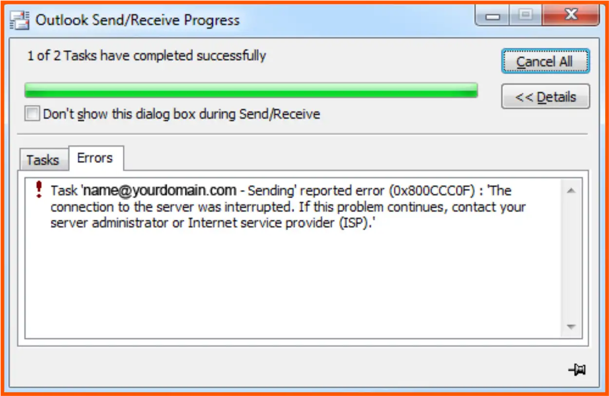 Outlook-Fehler 0x800ccc0f