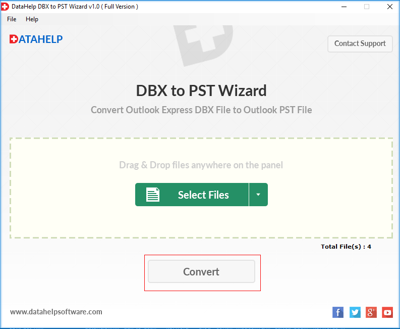 Convert button to start the DBX to PST conversion