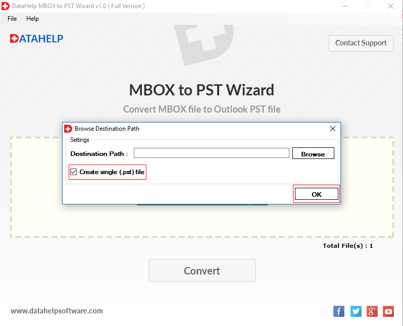 advance option to convert MBOX to PST