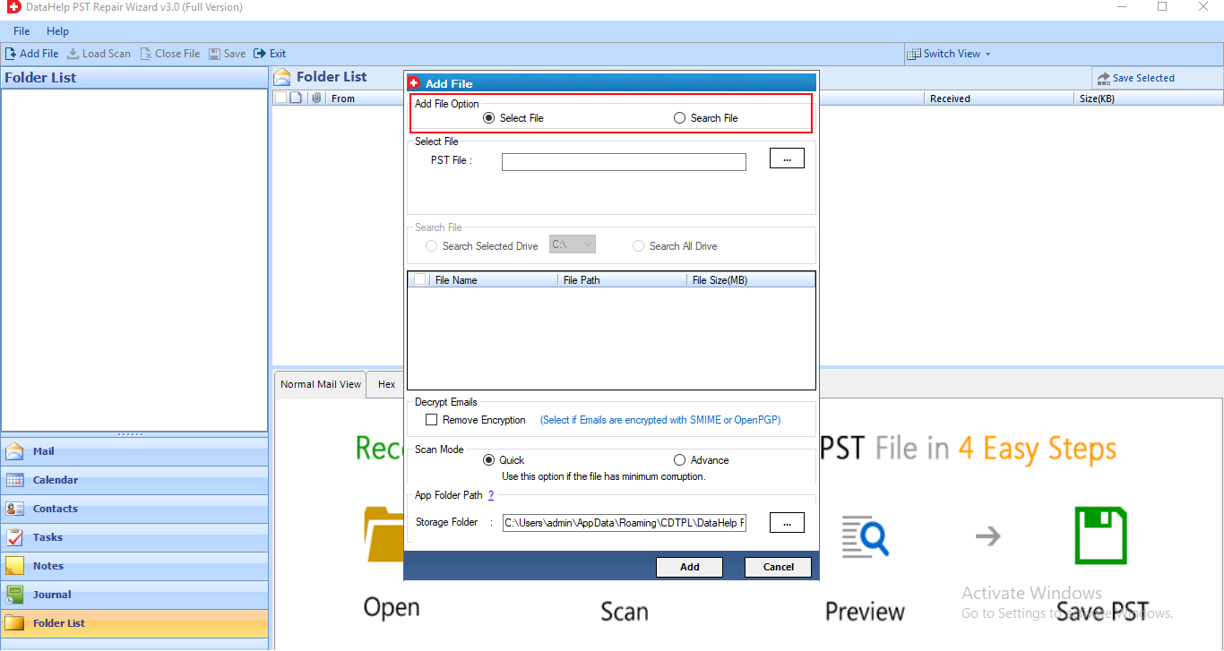 select file & search file