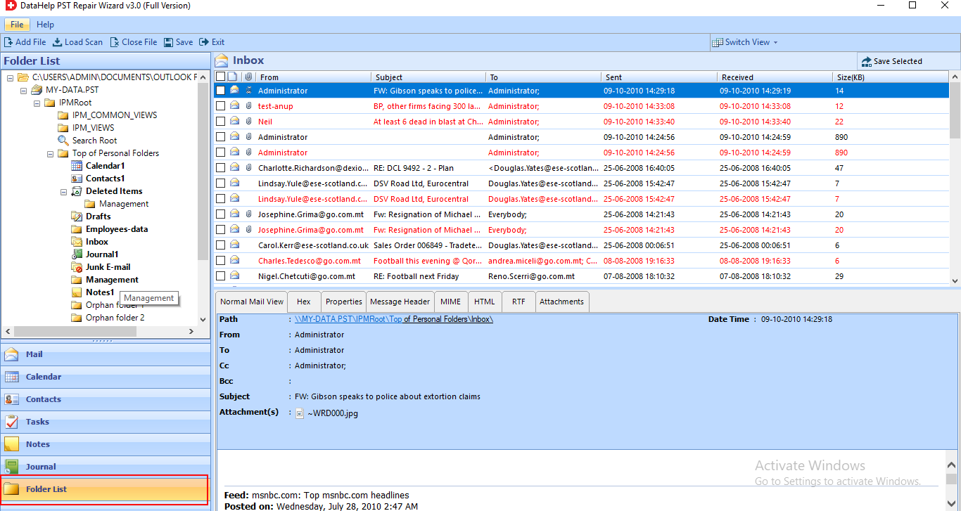 Preview window for How to Recover Automatically Deleted Junk Mail from Outlook