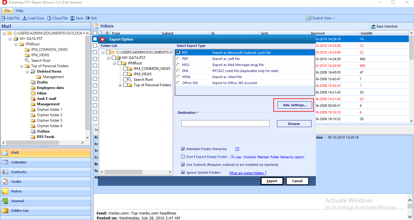 Adv. Setting for Outlook gives Error 0x800ccc78 When Sending Email